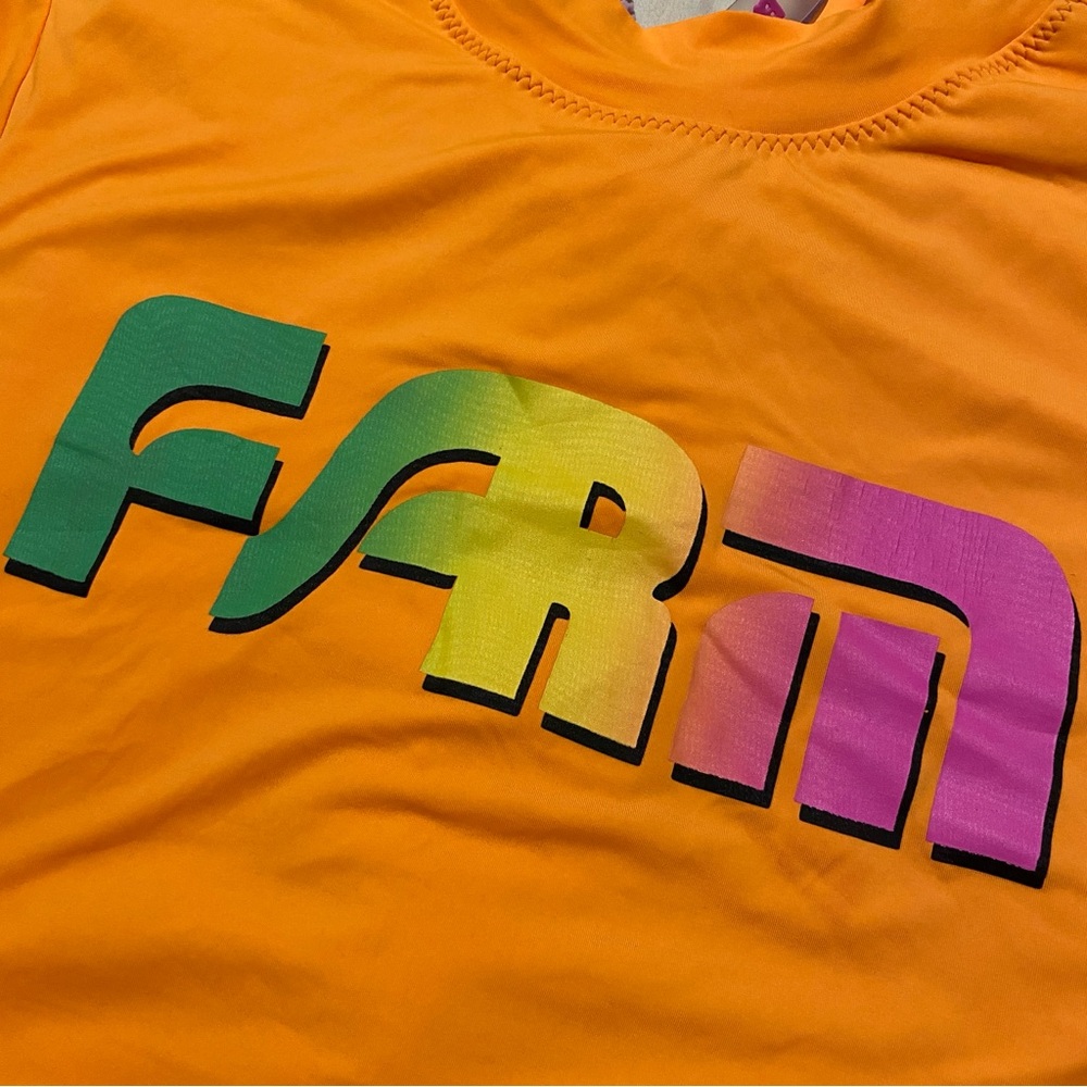 FARM RIO swim cropped long sleeve rashguard top back zip S swimsuit bikini - Picture 3 of 8